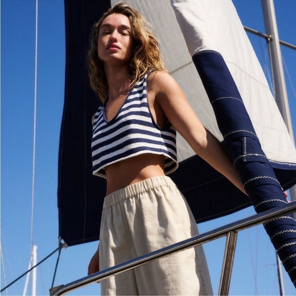 NWT Free People Bailey 3 Piece Sweater Set Skirt Top Terry Navy Blue White - Picture 16 of 16